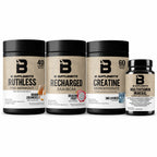 Everyday Stack: Ruthless Pre-Workout tub, Recharged EAA/BCAA tub, Creatine tub, Multivitamin Mineral bottle. All 4 bundle components shown.
