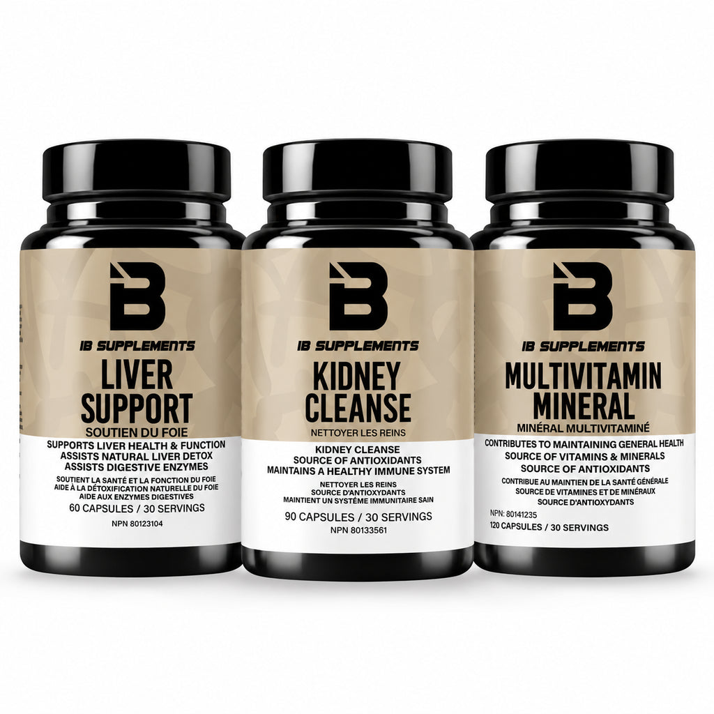 Personal Health Stack: Liver Support bottle, Kidney Cleanse bottle, Multivitamin Mineral bottle. All 3 bundle components shown.
