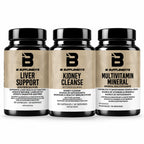 Personal Health Stack: Liver Support bottle, Kidney Cleanse bottle, Multivitamin Mineral bottle. All 3 bundle components shown.
